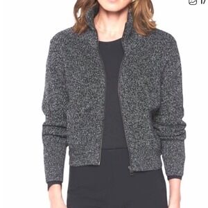 Athleta Women's Gray Black Full Zip Mock Neck Sweater Jacket - Large L